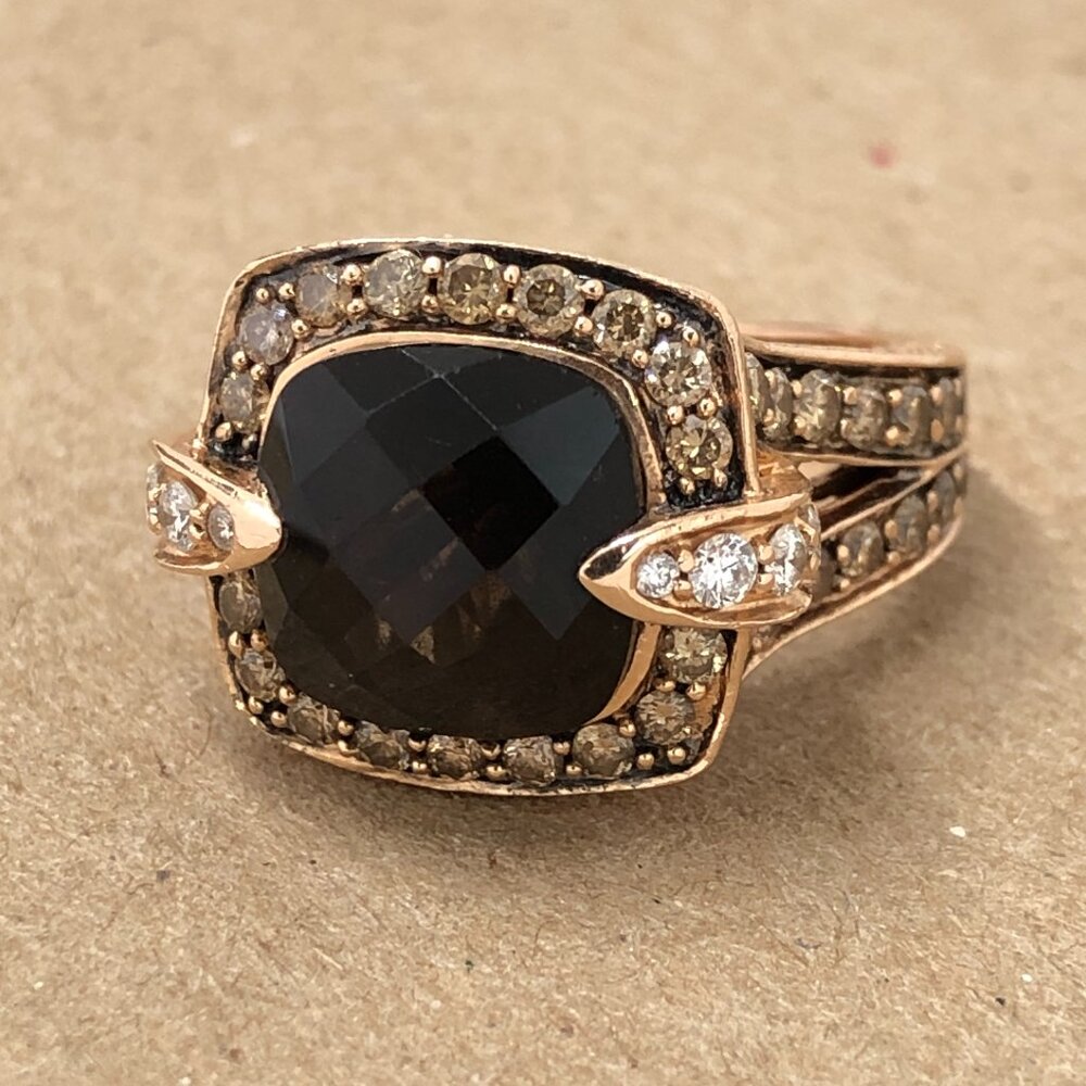 Le Vian 14k Gold Smoky Quartz Levian Chocolate Split Shank Halo Diamond Ring